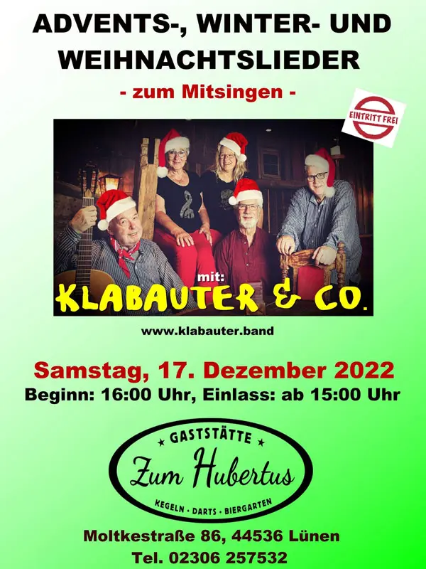 Advents-, Winter- und Weihnachtslieder zum Mitsingen, am 17.12.2022, mit Klabauer & Co
